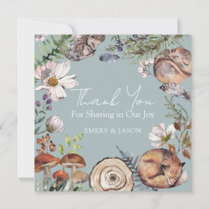 Woodland Cute Forest Animals Blue Baby Shower Thank You Card