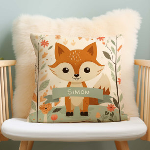 Woodland Cute Fox, Baby Animals, Personalised Name Cushion