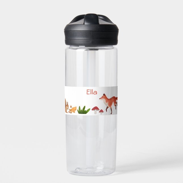 Woodland Cute Kids Personalised Fox Water Bottle (Front)