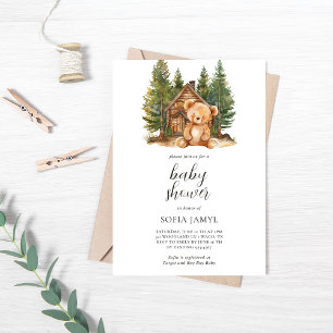 Woodland Cute Teddy Bear Baby Shower Invitation