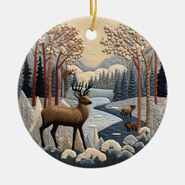 Woodland Deer 3D Chirstmas Animal  Ceramic Ornament (Front)