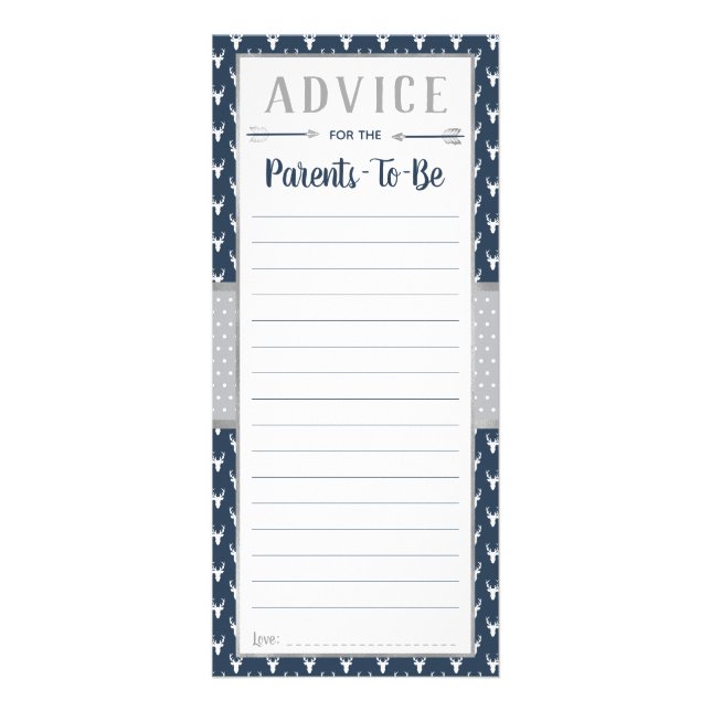 Woodland Deer Advice Card, Baby Shower, Navy, Grey Rack Card (Front)