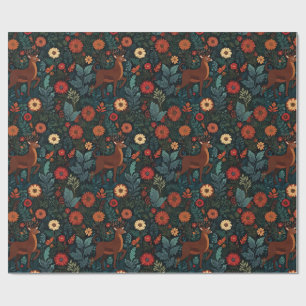 Woodland Deer and Flowers Holiday Gift Wrap
