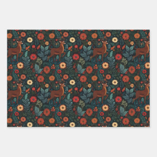 Woodland Deer and Flowers Holiday Gift Wrap