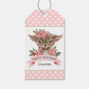 Woodland Deer and Polka Dots Girl's Birthday Party Gift Tags