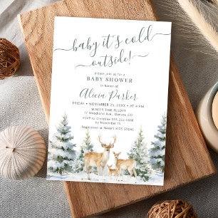 Woodland deer baby its cold outside baby shower invitation