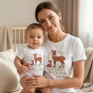 Woodland Deer Baby Mom Love First Mothers Day Art Bodysuit