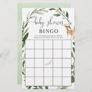 Woodland Deer Baby shower bingo greenery