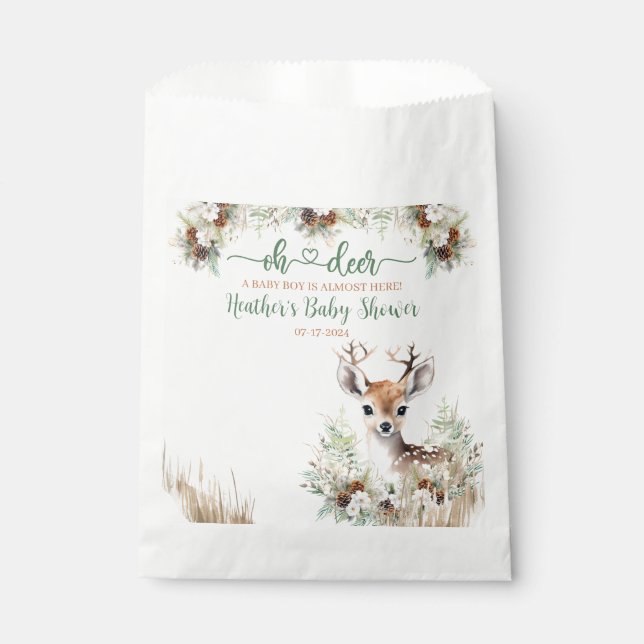 Woodland Deer Baby Shower Boy Favour Bag (Front)
