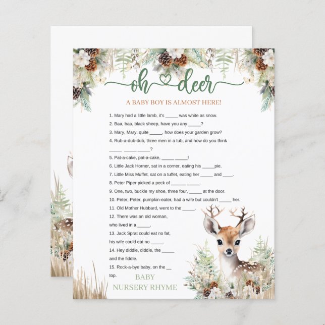 Woodland Deer Baby Shower Boy Game (Front/Back)