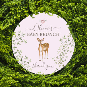 Woodland Deer Baby Shower Classic Round Sticker