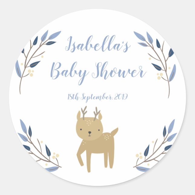 Woodland Deer Baby Shower Favour Sticker (Front)