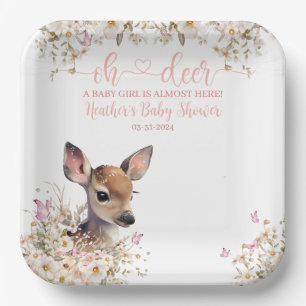 Woodland Deer Baby Shower Girl Paper Plate