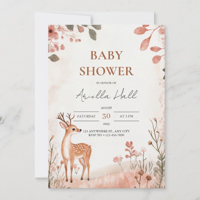Woodland Deer Baby Shower Invitation (Front)