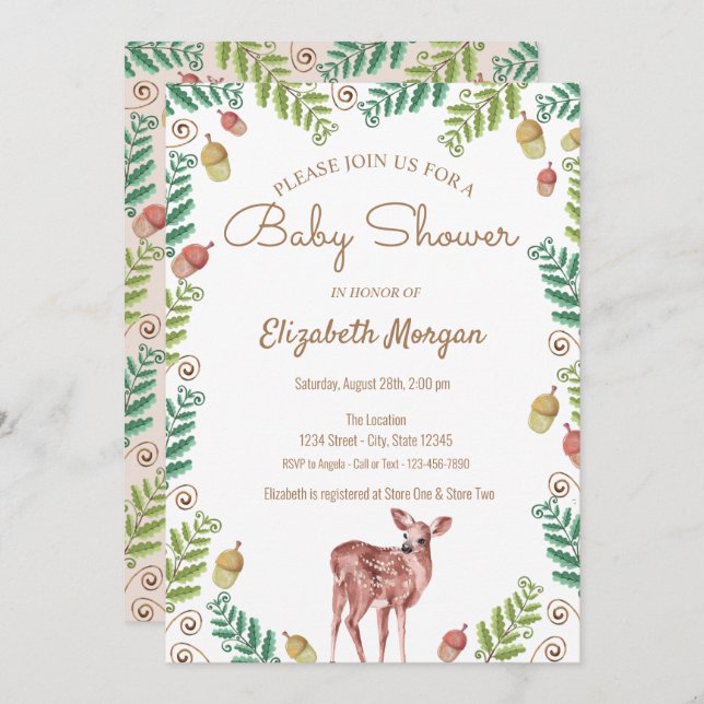 Woodland,Deer  Baby Shower Invitation (Front/Back)