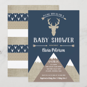 Woodland Deer Baby Shower Invitation, Burlap Invitation