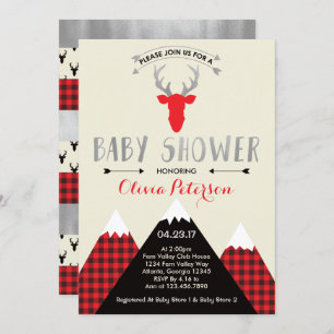 Woodland Deer Baby Shower Invitation, Faux Foil Invitation