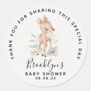 Woodland Deer Baby Shower Thank You Classic Round Sticker