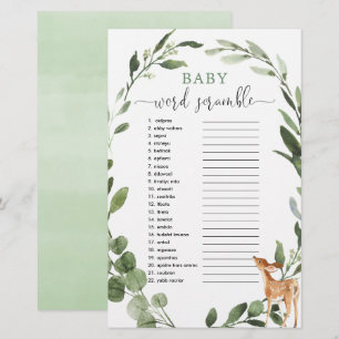 Woodland Deer Baby word scramble baby shower game