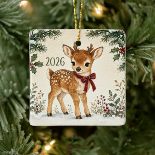 Woodland Deer Baby's First Christmas Personalised Ceramic Ornament