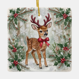 Woodland Deer Baby's First Christmas Personalised Ceramic Ornament