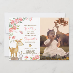 Woodland Deer Birthday Invitation With Photo