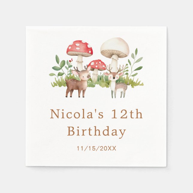 Woodland Deer Birthday Party Napkin (Front)