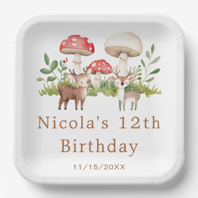 Woodland Deer Birthday Party Paper Plate (Front)