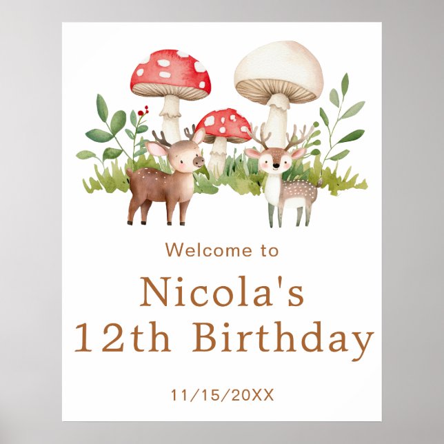 Woodland Deer Birthday Party Welcome Poster (Front)