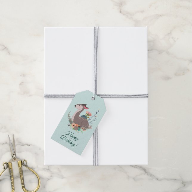 Woodland Deer Birthday Personalised Gift Tags (With Twine)