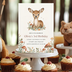 Woodland Deer Birthday Rustic Forest Animals Kids Invitation