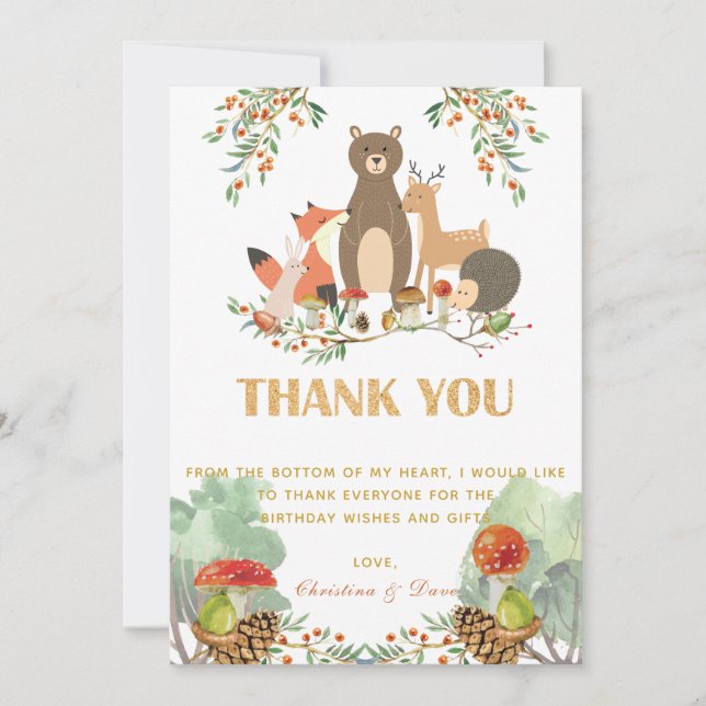 Woodland Deer Birthday Thank You Card (Front)