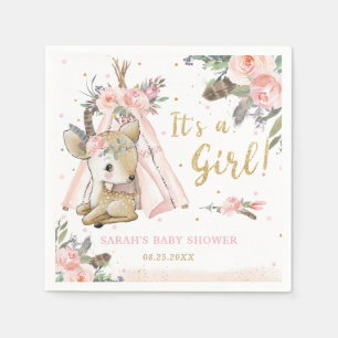 Woodland Deer Boho Tribal Girl Baby Shower Napkin