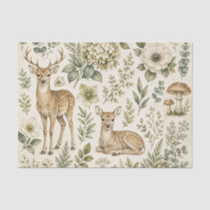 Woodland Deer Botanical Decoupage Cottagecore Flor Tissue Paper