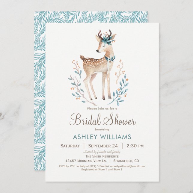 Woodland Deer Bridal Shower Invitation (Front/Back)