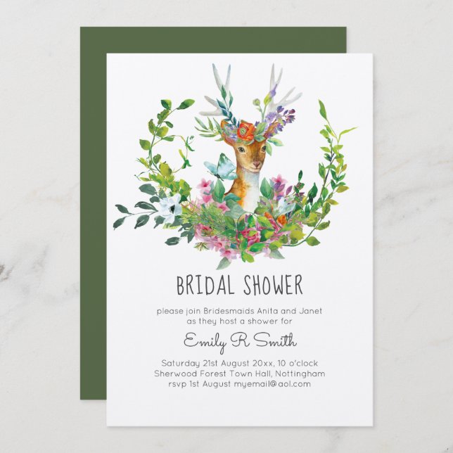 Woodland Deer Bridal Shower Invitations (Front/Back)