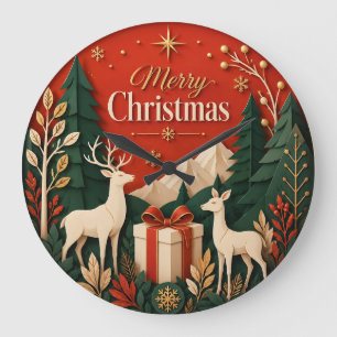 Woodland Deer Christmas Gift Large Clock