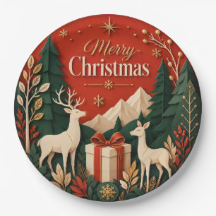 Woodland Deer Christmas Gift Paper Plate