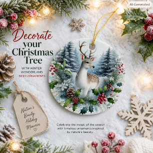 Woodland Deer Christmas Wreath Ceramic Nature  Ornament