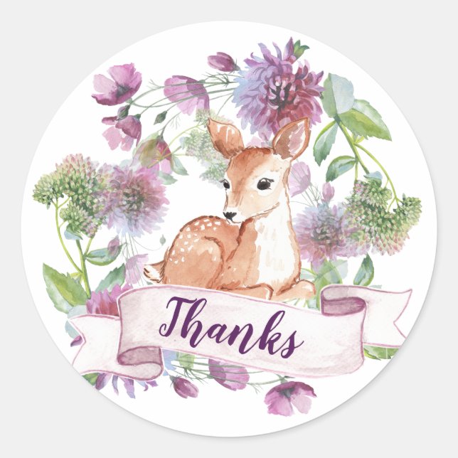 Woodland Deer Classic Round Thank You Sticker (Front)