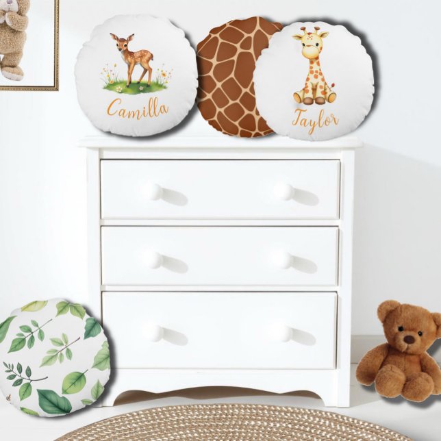 Woodland deer custom name round cushion (Creator Uploaded)