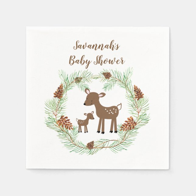 Woodland Deer Customised Baby Shower Napkin (Front)