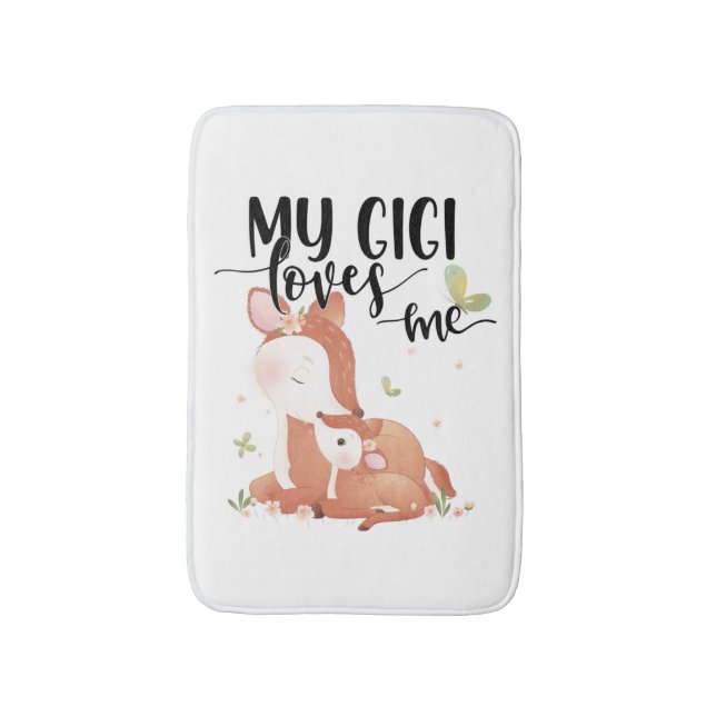 Woodland Deer Doe and Baby Fawn My Gigi Loves Me Bath Mat (Front Vertical)