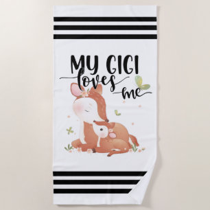 Woodland Deer Doe and Baby Fawn My Gigi Loves Me Beach Towel