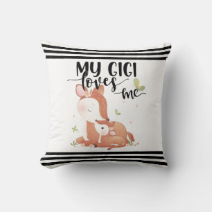 Woodland Deer Doe and Baby Fawn My Gigi Loves Me Cushion