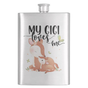 Woodland Deer Doe and Baby Fawn My Gigi Loves Me Hip Flask