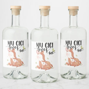Woodland Deer Doe and Baby Fawn My Gigi Loves Me Liquor Bottle Label