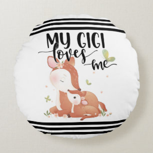 Woodland Deer Doe and Baby Fawn My Gigi Loves Me Round Cushion