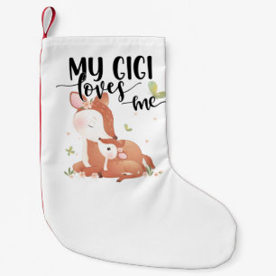 Woodland Deer Doe and Baby Fawn My Gigi Loves Me Small Christmas Stocking