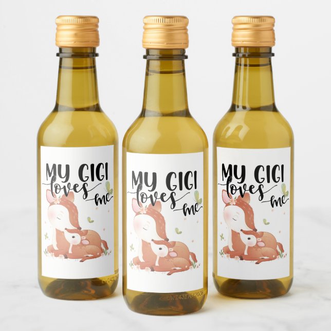 Woodland Deer Doe and Baby Fawn My Gigi Loves Me Wine Label (Bottles)